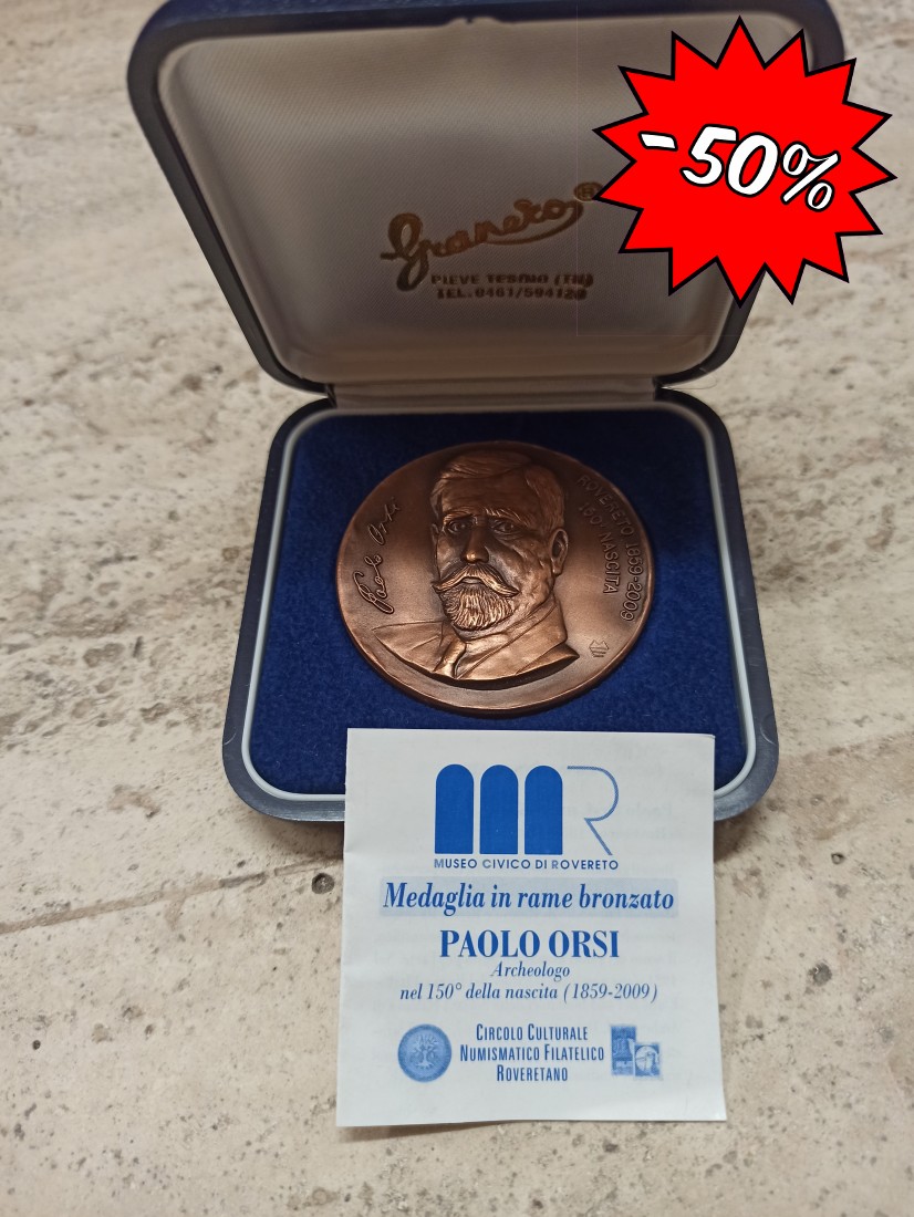 medaglia in rame bronzato Paolo Orsi archeologo nel 150 della nascita (1859-2009)